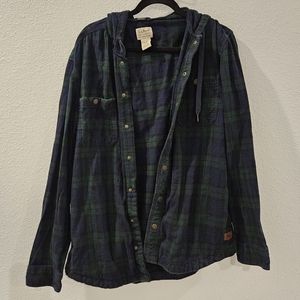 LL Bean Hoodie Mens Medium Slightly Fitted Plaid Flannel button Shirt Shacket
